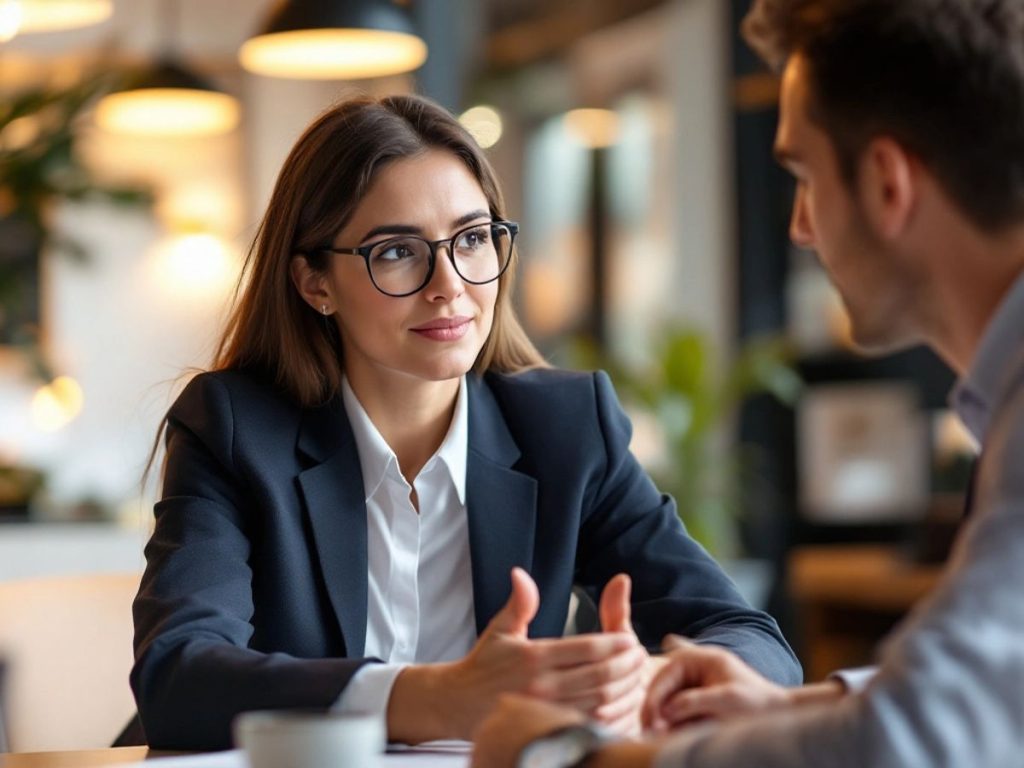 Avocat consultând un client într-un birou modern.