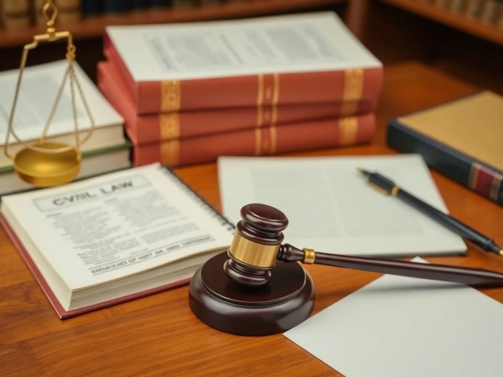 Birou de avocat cu cărți legale și ciocan.