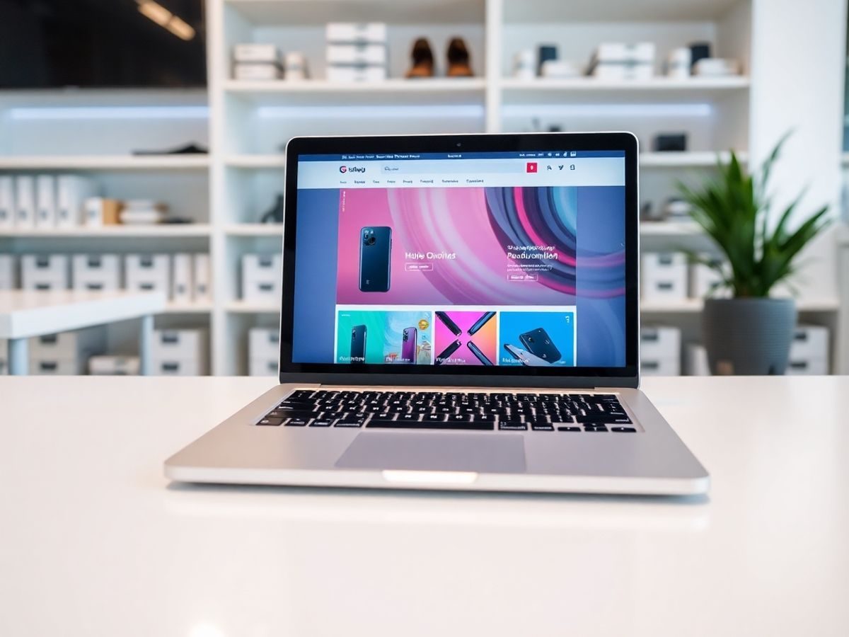 Laptop cu produs nou pe ecran