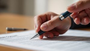 Mâna cu un pix deasupra unui document